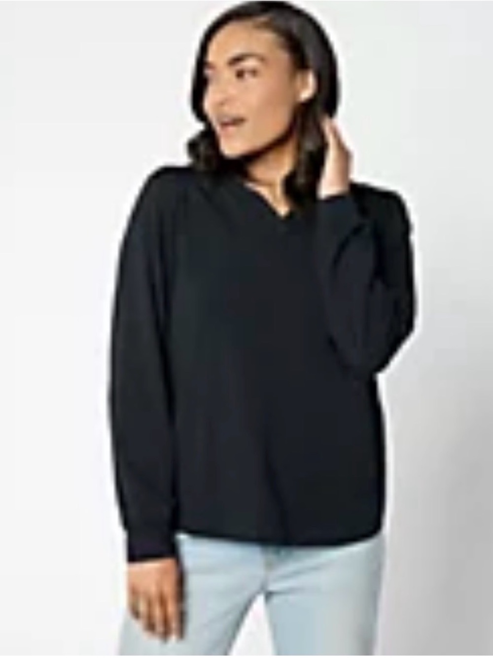 ANYBODY BRAND Black V-Neck Long-Sleeve Women's Hooded Top Cozy Knit XS